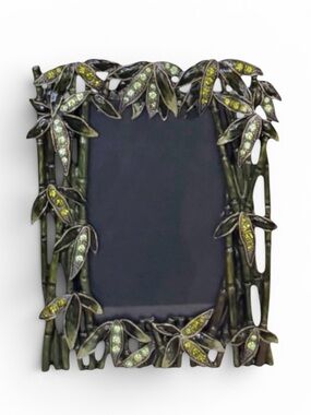 Tizo Design Green Enameled Metal Bamboo Stalks Austrian Crystal Picture Frame